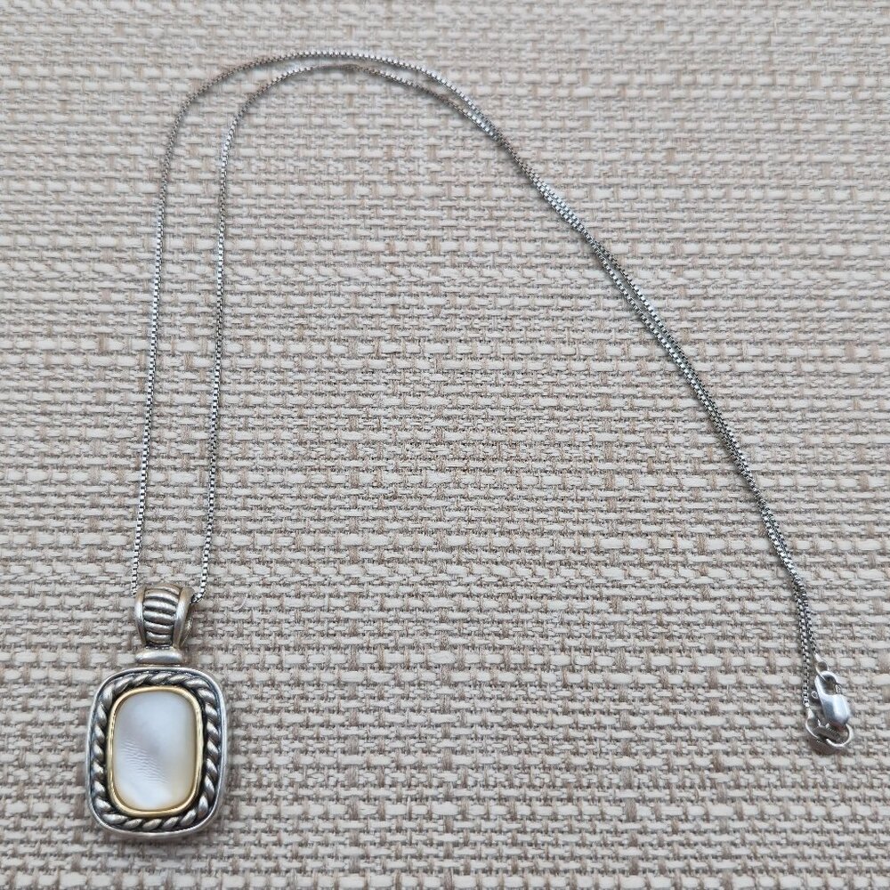18 Inch Sterling Silver And 14kt Accent Mother Of Pearl Necklace A5550 - Picture 1 of 9